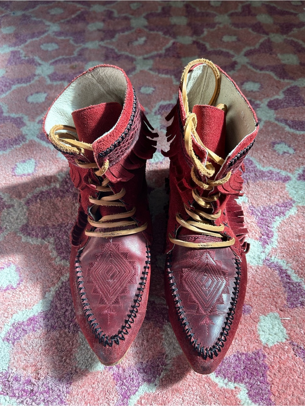 Rare Red Freebird Tribe Lace-Up Boots
